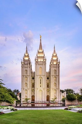 Salt Lake Temple, Blue and Pink Sky, Salt Lake City, Utah, Vertical