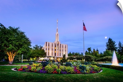Seattle Washington Temple, American Flag and Flowers, Bellevue, Washington