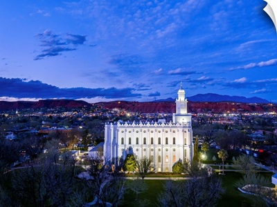 St. George Utah Temple, Aerial at Twilight, St. George, Utah