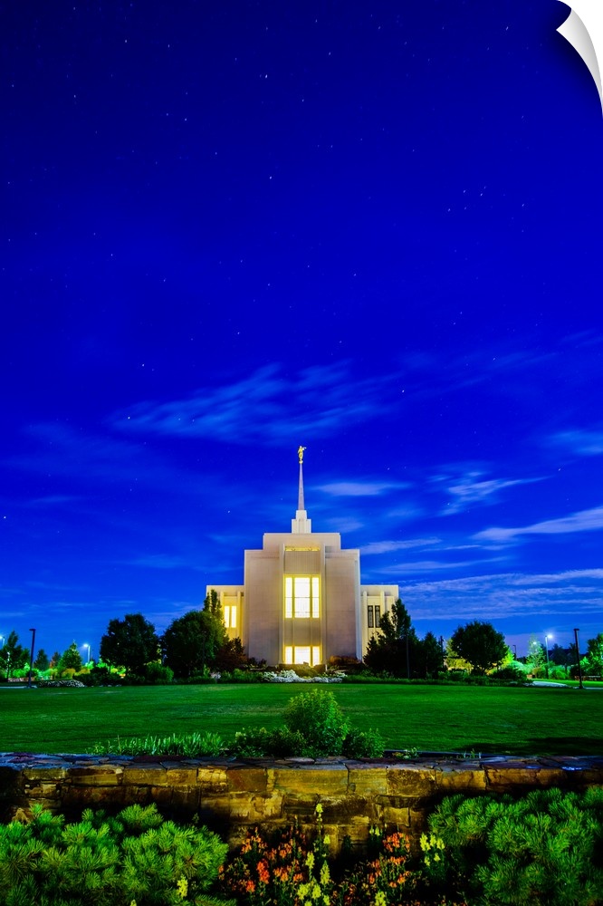 The Twin Falls Idaho Temple is located near Snake River Canyon. The spire on top of the temple, which holds the angel Moro...