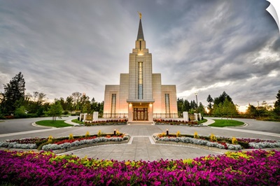 Vancouver British Columbia Temple, Sunset and Flowers, Langley, British Columbia, Canada