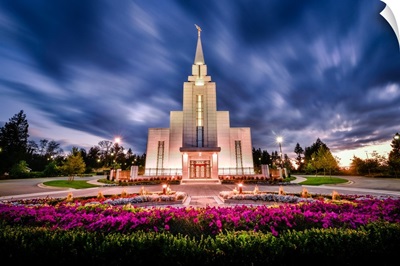 Vancouver British Columbia Temple, Twilight with Flowers, Langley, British Columbia