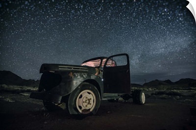 Abandoned old truck with the stars and the night sky