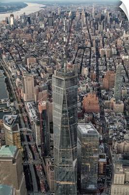 Aerial view of Freedom Tower and New York City