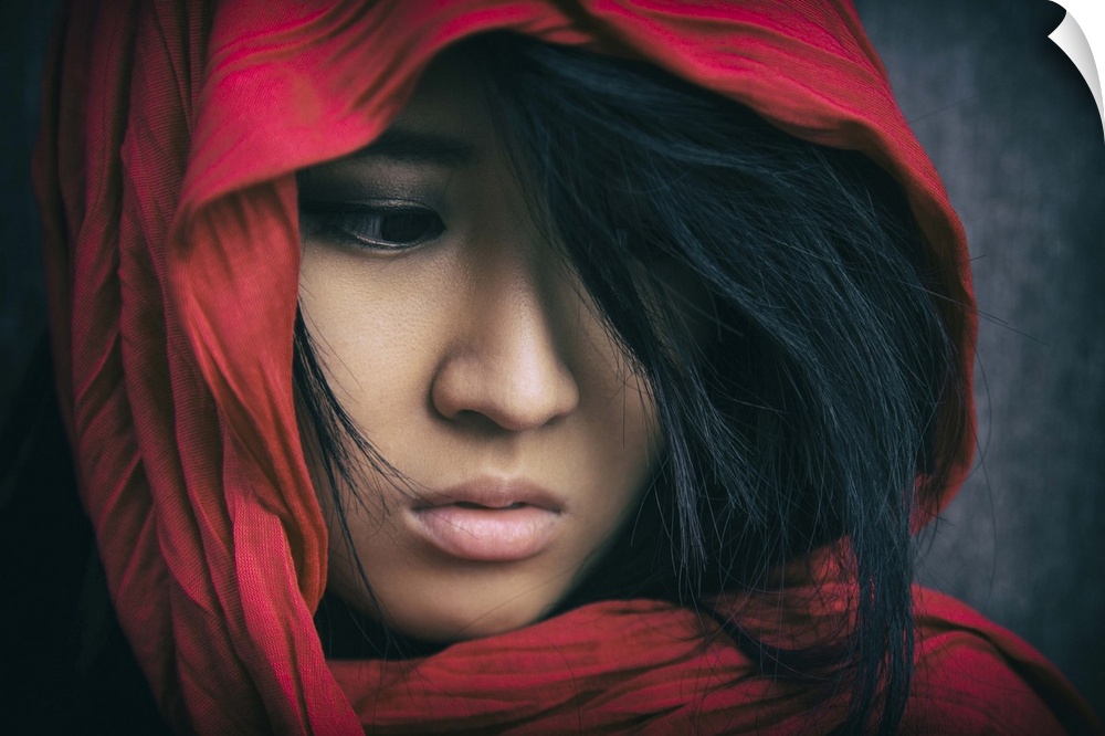 Beautiful Asian girl with red scarf