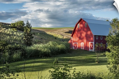 Beautiful red barn and garden in the Palouse, Washington