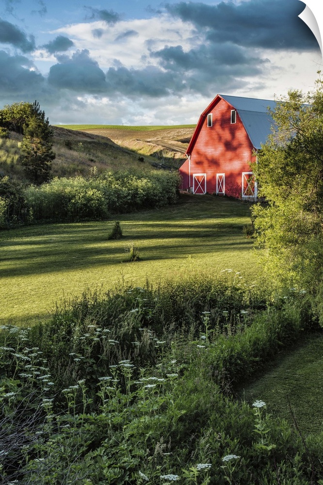 Beautiful red barn and garden in the Palouse, Washington