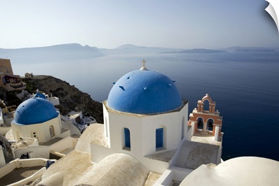 Blue domed churches in Santorini, Greece