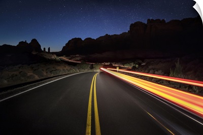 Car Trails On Arches National Park In Moab