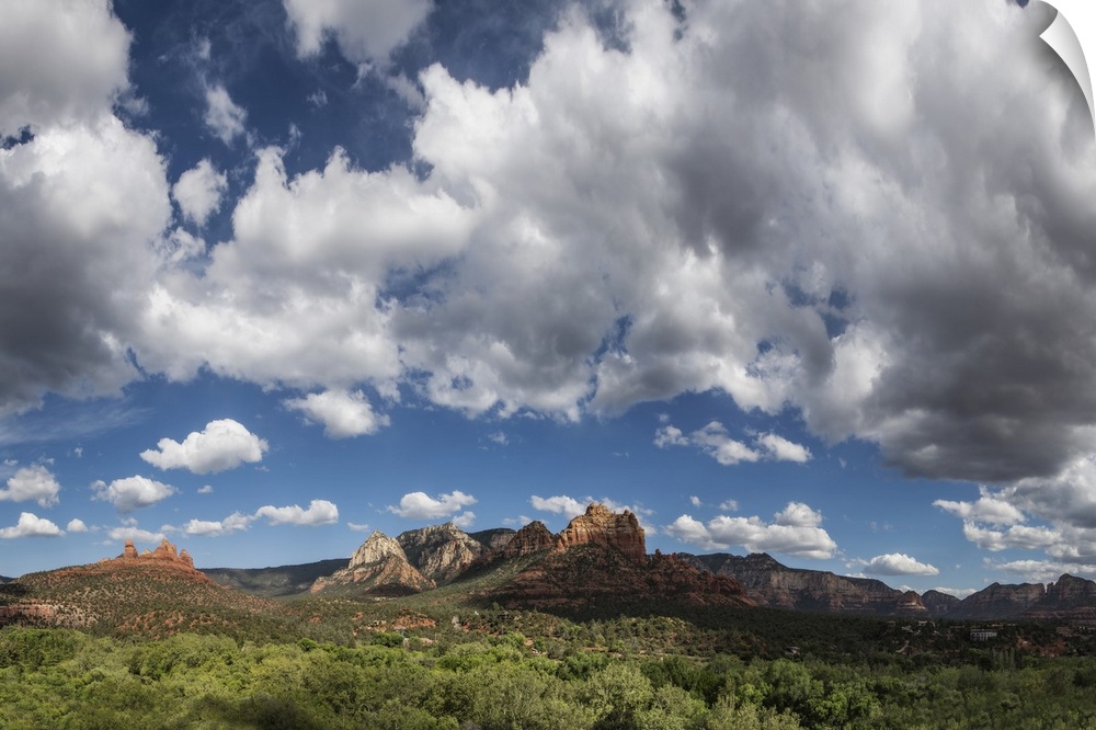 Clouds and red rocks at sunset in Sedona, Arizona.