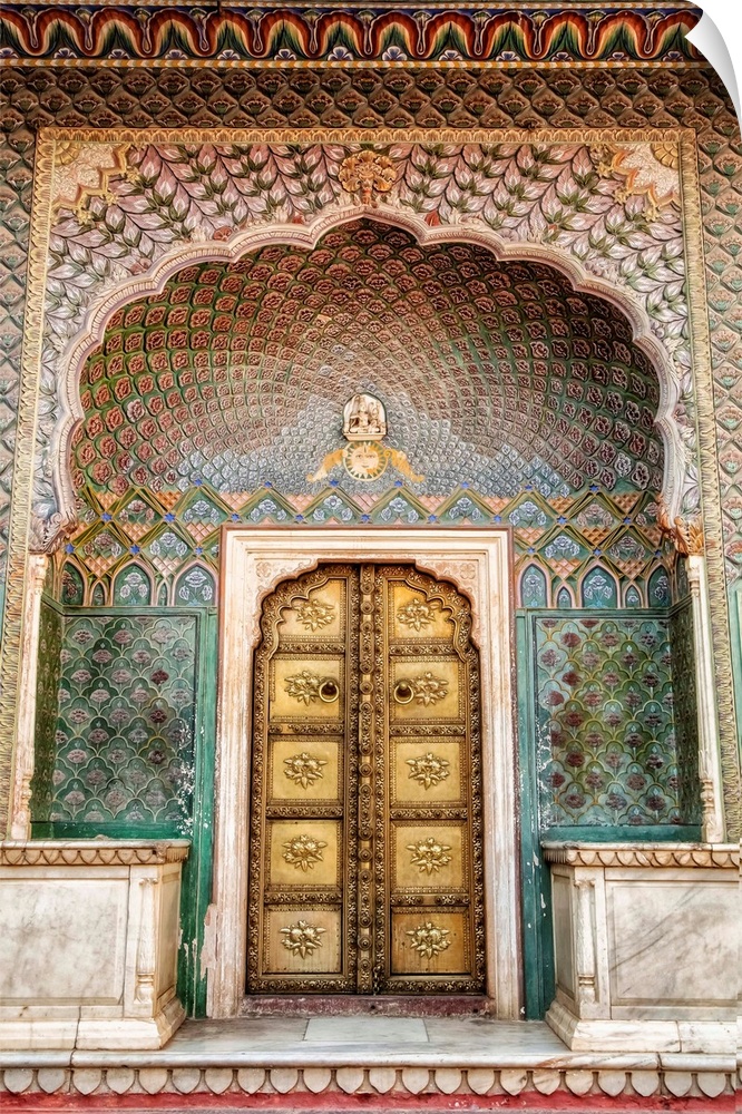 Colorful door at the City Palace in Jaipur, Rhajisthan, India.