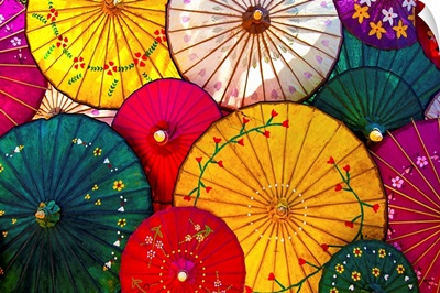 Colorful hand painted paper umbrellas in Inle Lake, Burma