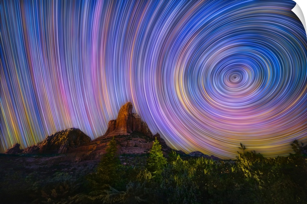Colorful star trails in Sedona, Arizona.