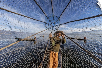 Fishermen At Sunset In Inle Lake, Burma