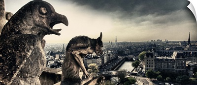 Gargoyles atop the Notre Dame Cathedral in Paris, France
