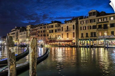 Gondolas at sunset in Venice, Italy