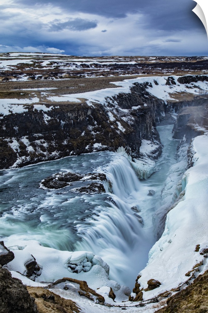 Rushing water of Gullfoss Waterfall in Iceland.