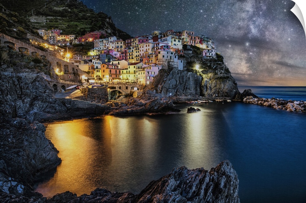 Manerola in the Cinque Terre, Italy after dark