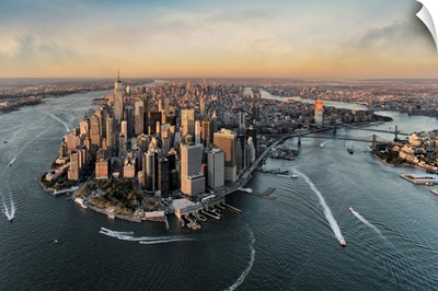 Manhattan from above in a helicopter in New York City