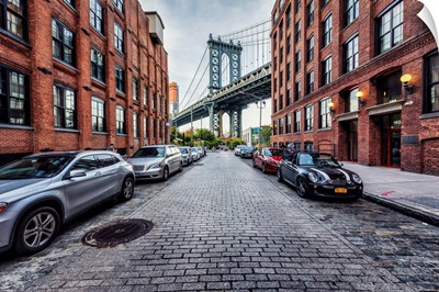 Manhatten Bridge and streets from Brooklyn in NYC