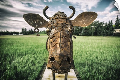 Metal cow sculpture in the Palouse, Washington