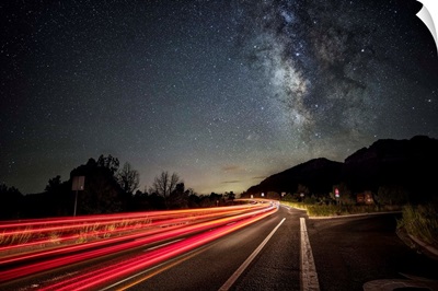Milky Way and car trails in Sedona, Arizona