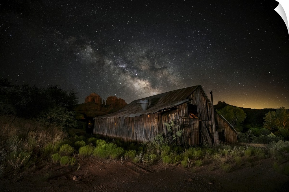 Milky Way over abandoned barn in Sedona, Arizona.