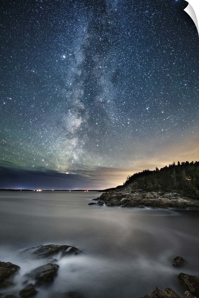 Milky Way over the coastline in Acadia National Park.