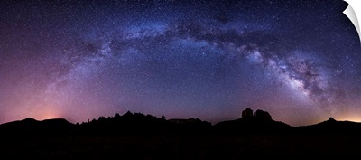 Milky Way panorama over Cathedral Rocks in Sedona, Arizona