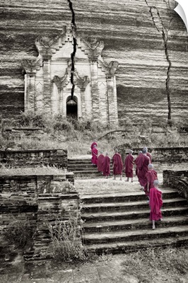 Monk boys walking up to Mingun Temple in Mandalay, Burma