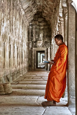 Monk reading in Angkor Wat, Cambodia