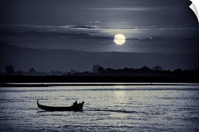 Moonrise on the water in Mandalay, Burma