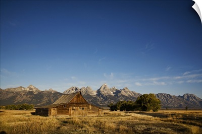 Mormon row barns at sunset, Jackson Hole, Wyoming