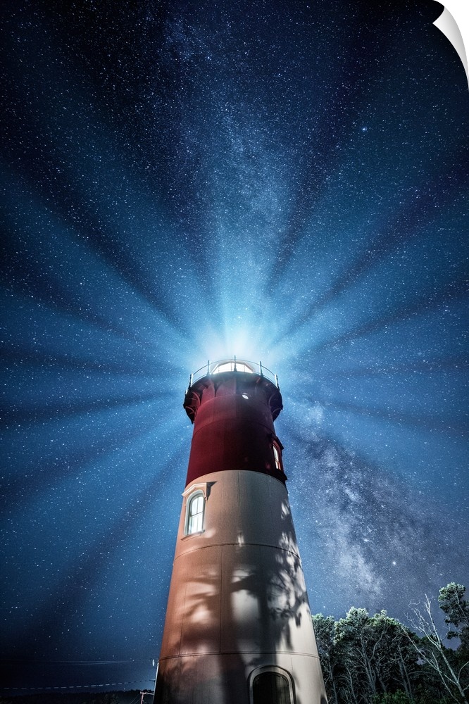 Nauset Lighthouse and Milky Way after dark.