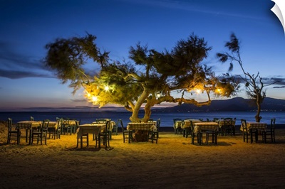 Outdoor cafe on the beach in Naxos, Greece