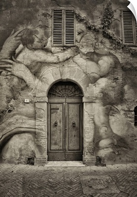 Painted wall and door in Florence, Italy