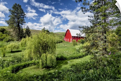 Red Barn And Gardens In The Palouse Region Of Washington