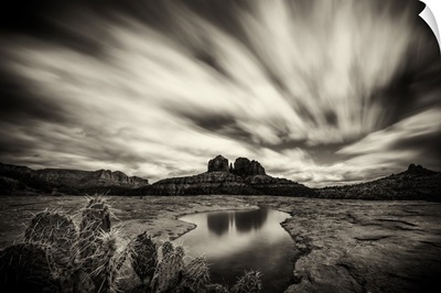 Reflection of Cathedral Rocks in water in Sedona, Arizona