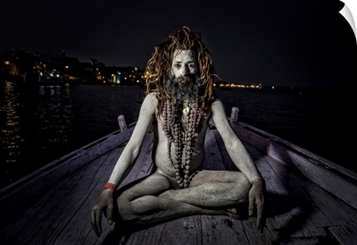 Religious Sadhu On The Ganges  In Varinasi, India