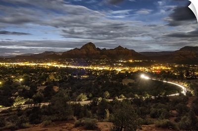 Sedona, Arizona after dark from above