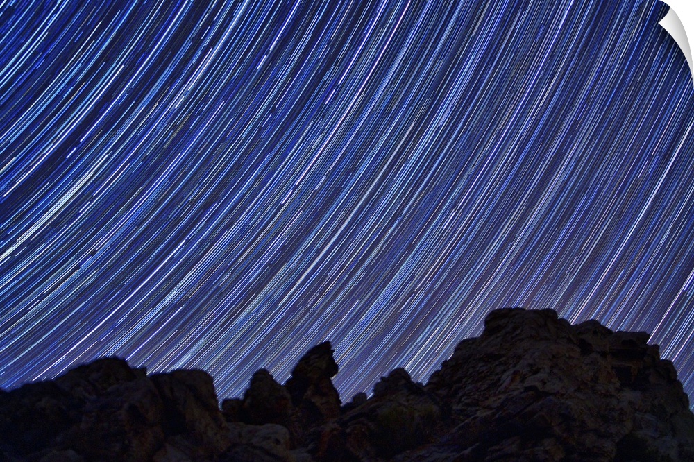 Star trails in the sky over Death Valley, California.