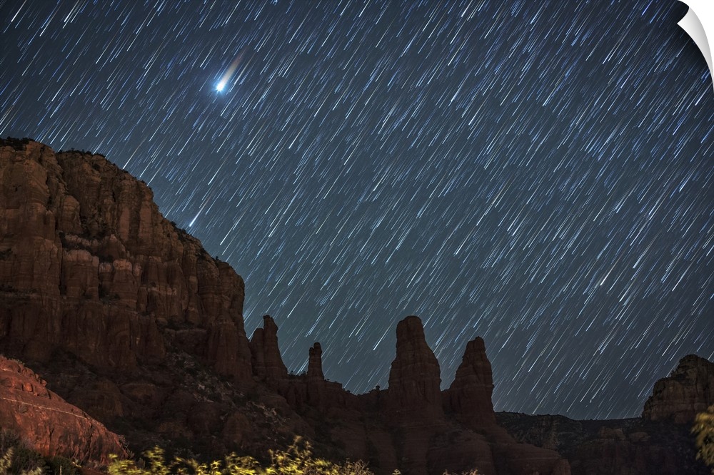 Star trails over the red rocks of Sedona, Arizona.