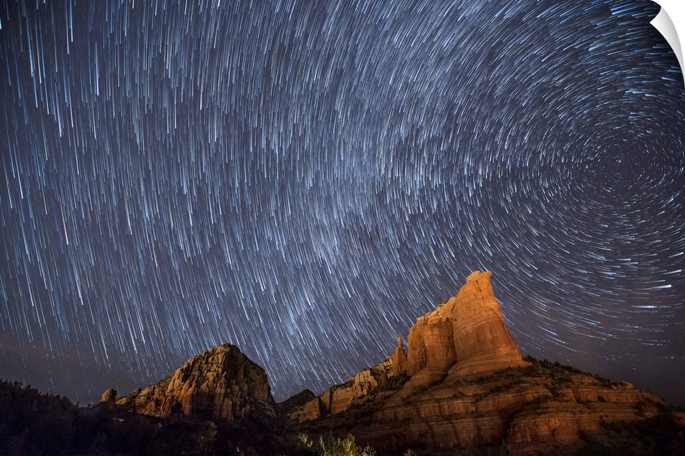 Star trails over the red rocks of Sedona, Arizona.