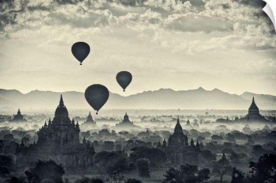 Sunrise with Balloons over the temples of Bagan, Burma