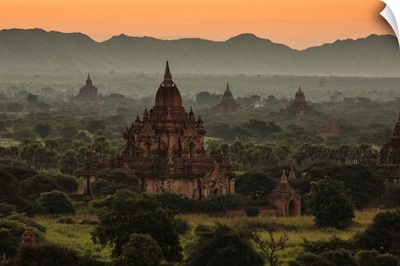 Sunrise with temples in Bagan, Burma