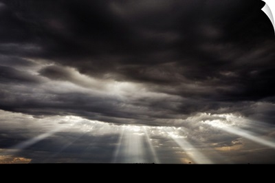 Sunset with Light Rays over the African Plains, Kenya, Africa