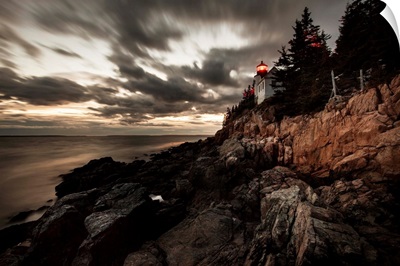 The Bass Harbor Lighthouse after dark in Maine