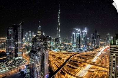 The Burj Khalifa and massive interchange of Dubai