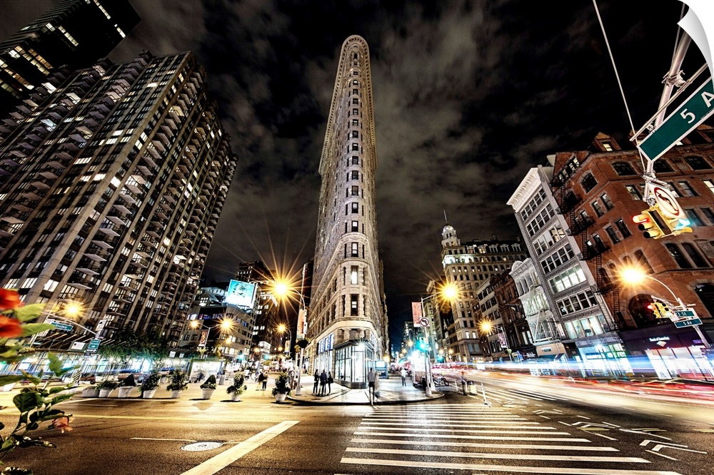 The Flatiron building in Manhattan, New York City after dark.