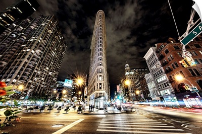 The Flatiron building in Manhattan, New York City after dark